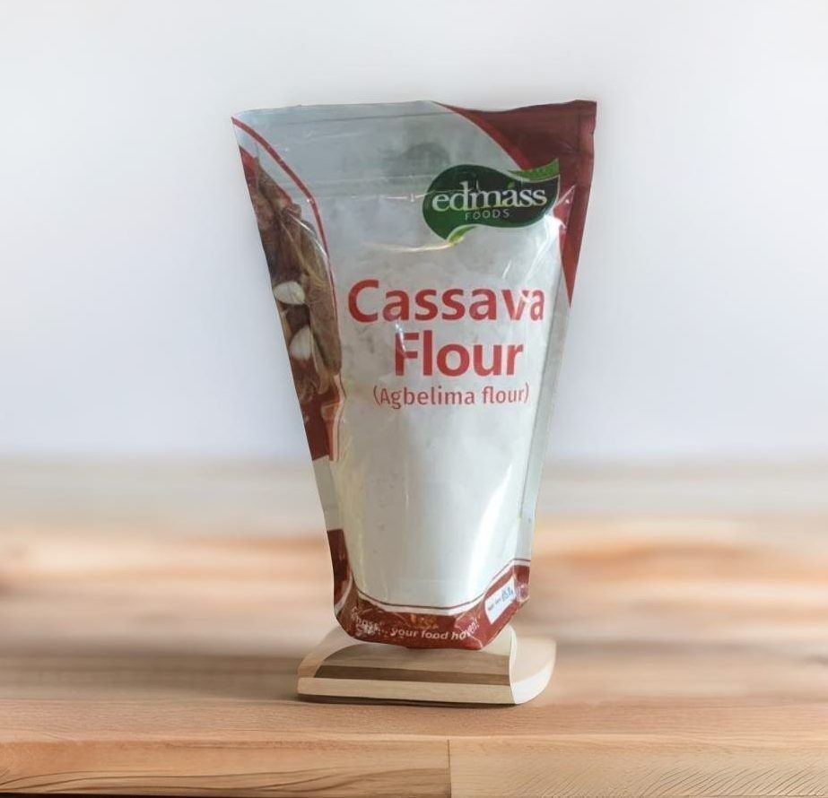 Pack of Edmass Foods Cassava Flour on a wooden surface.